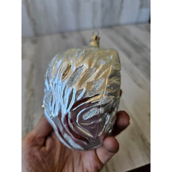 Czech Republic Lion silver glitter ornament glass head bust tree - Picture 4 of 10